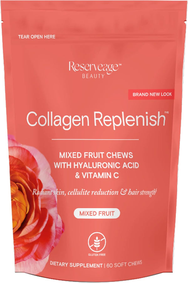 Reserveage Beauty Collagen Replenish Chews, Supplement for Skin Care & Hair Growth, 60 Soft Chews (20 Servings)