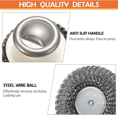 2Pcs Stainless Steel Scrubber with Handle, Steel Wool Scrubbing Brush Pad for Cleaning Kitchen Dishes, Pots, Pans