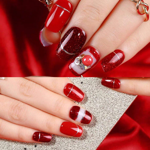 Vishine Burgundy Red and Red Glitter Gel Polish Set - 6 Colors Long Lasting Soak Off UV LED Gel 8ml