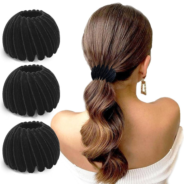 Sizobi 3Pcs Hair Clips for Women, Expandable Hair Bun Maker, Ponytail Holders, Black