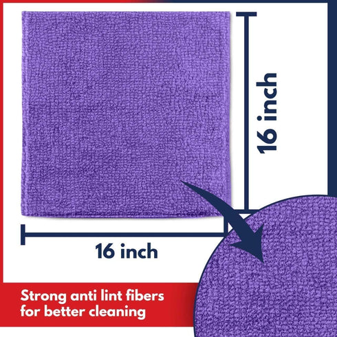 Microfiber Cleaning Cloth - 12Pcs (16x16 in) Ultra Absorbent, High Performance for Streak-Free Shine, Scratch Proof,