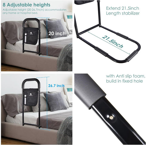 tomreky 300lbs Bed Rails for Elderly Adults Assist Safety with Motion Light for Seniors Hand Bar Grab with Storage