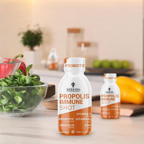 BEE and You Propolis Immune Shot - Probiotic, Vitamin C, Vitamin D3, Zinc for Immune Support, Gut Health, Digestive