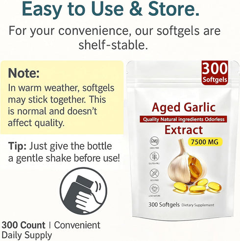 NAPEXIX 300 Count Immune 2-Year (1) Aged Garlic Extract Odorless Garlic Supplement for Heart & Support Non-GMO