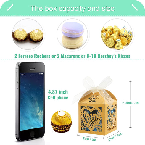 COTOPHER Laser Cut Boxes, 100pcs Thank You Gift Boxes for Wedding Party Favor, Gold (2x2x2.75inch)