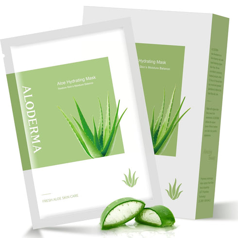 Aloderma Hydrating Sheet Face Masks with 87% Organic Aloe Vera - 5 Pack Moisturizing Masks with Hyaluronic Acid