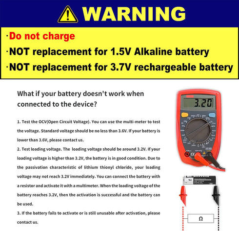 EEMB ER14505 Nonrechargeable 3.6V Lithium Battery Li-SOCL2 AA Size 2600mAh High Capacity Single-Use