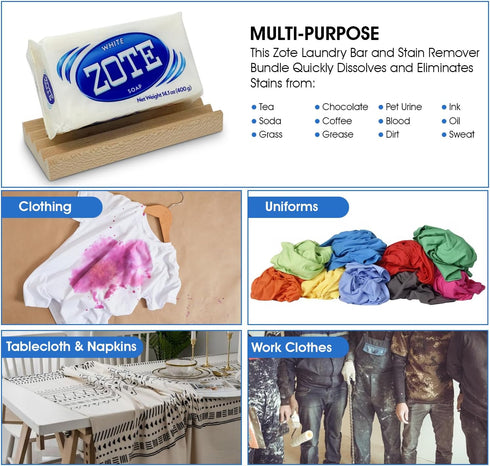 Zote Soap Laundry Clothes Detergent and Soap Dish Bundle, Stylish Addition to Any Laundry Room