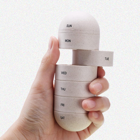 TREETDOBV 7-Day Grain Fiber Weekly Pill Organizer, Medicine Case, Rotatable, Portable, Moisture Proof