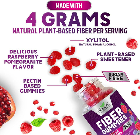 Sugar Free Fiber Gummies for Adults - 60 Gummies | Daily Prebiotic Fiber Supplement & Digestive Health Support