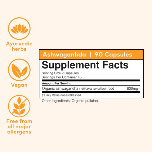 ORGANIC INDIA Ashwagandha Capsules - Organic Vegan Supplement for Stress Relief, 90 Capsules