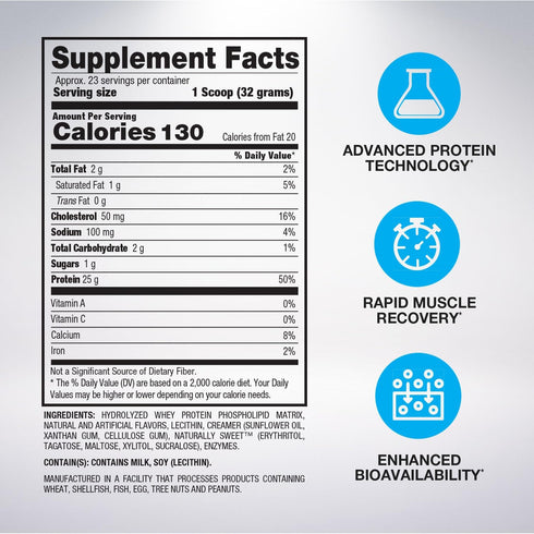 BPI Sports Hydro HD - 100% Hydrolyzed Whey Protein Powder - Muscle Growth, Recovery, 25g of Protein, Low Carb, Low