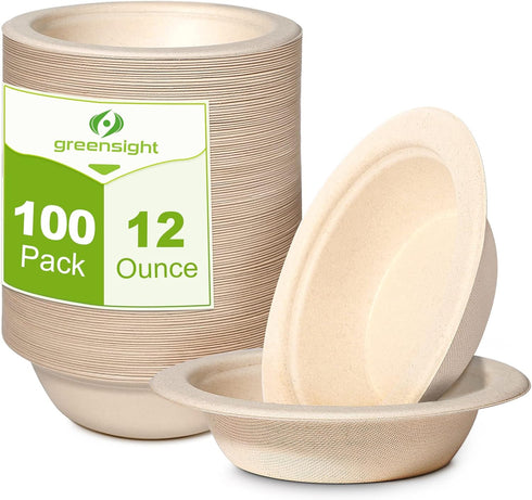 12oz Paper Bowls Disposable, 100 Pack Eco-friendly Compostable Party Serving Bowls for Salad, Ice Cream, Dessert, Hot