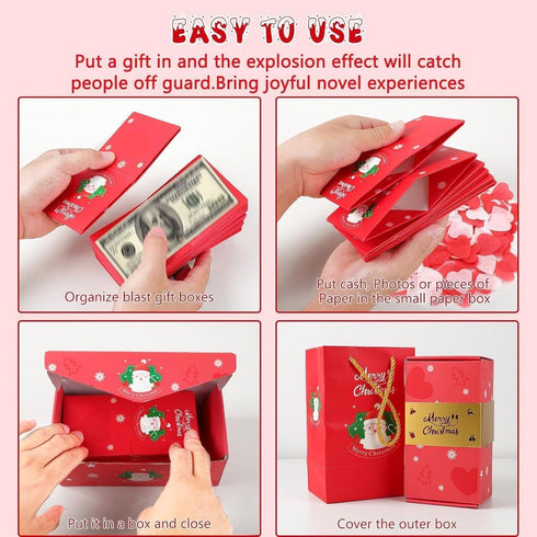 QiwagFerng 1, 6 Set) Surprise Gift Box Explosion for Money, Merry Christmas Explosion Gift Box, Money Gift Box for Cash