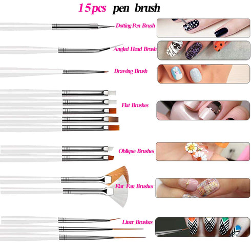 Nail Art Kit with 30 Striping Tape, 4 Striping Roller Box, 12 Colors Rhinestones, 5 Dotting Pens & 15 Brush Set