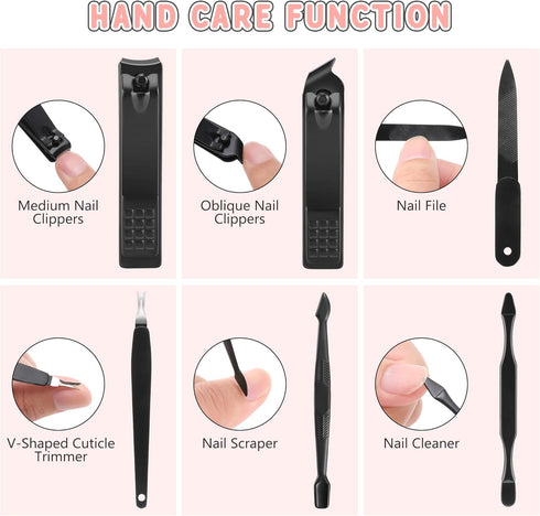 Manicure Set - Jubolion 19pcs Stainless Steel Nail Clippers Pedicure Kit with Black Leather Case