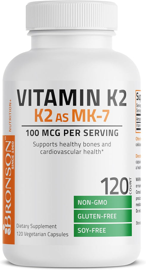 Bronson Vitamin K2 as MK-7 Menaquinone 100 mcg, 120 Capsules, Non-GMO