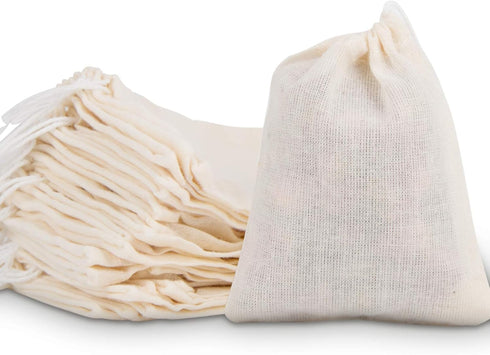 50 Pieces Cotton Drawstring Tea Filter Bags, Reusable Muslin Gift Bag for Wedding Party Home Supplies (3 by 4 Inches)