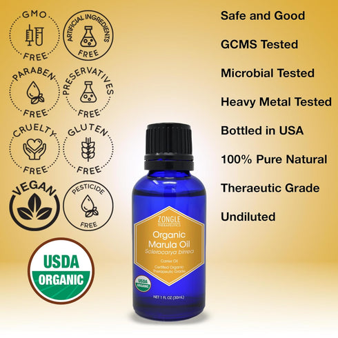 Zongle Therapeutics Organic Marula Oil – 100% Pure for Face & Hair, 1 OZ