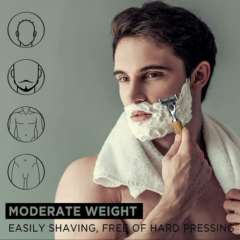 Manual Razor, 3 Blade Razor with Natural Bamboo Handle, Unisex Sustainable Shaving Razor