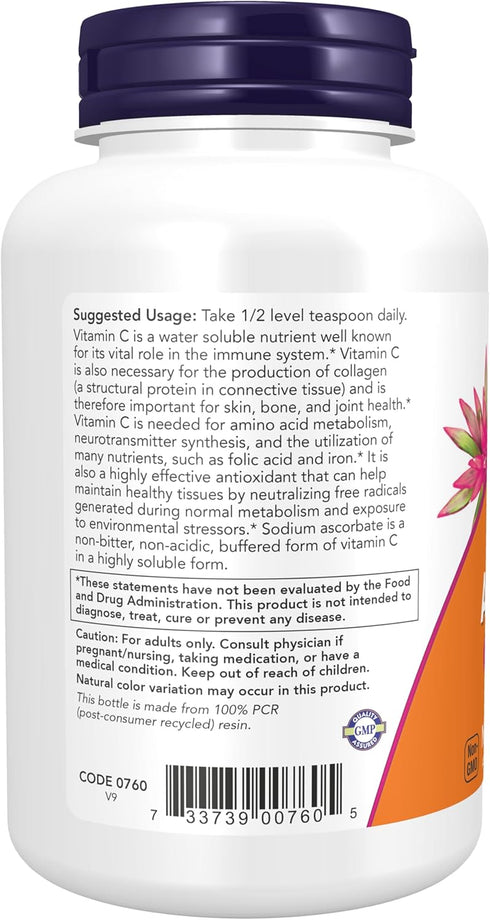 NOW Supplements, Sodium Ascorbate Powder, Buffered, Antioxidant Protection, 8-Ounce
