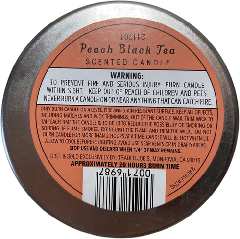 TJ's 5.7 oz (Pack 2) Trader Joe's Peach Black Tea Scented Candle