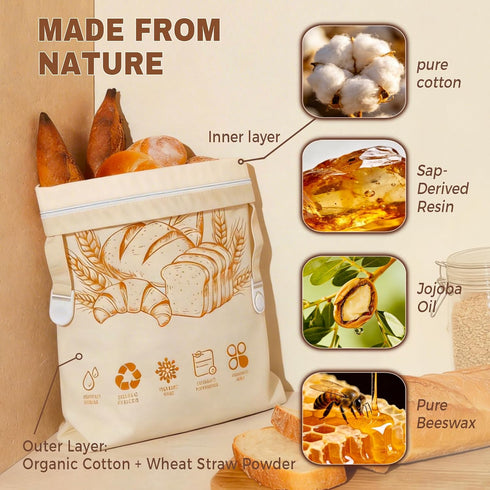 Hqyib 1 Pack 17x13 Inch, Beeswax Bread Bags for Sourdough & Homemade Bread, XL Reusable Sourdough Bags for Storage