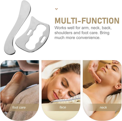 Set, 2pcs Abaodam Stainless Steel Scraping Massage Tool Myofascial Relaxation Scraper Board for Body, Neck and Face
