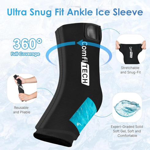 Comfitech Ankle Foot Ice Packs Wrap for Swelling, Reusable Gel Heel Ice Pack, Large Opening for Foot Ankle Sprain, XL