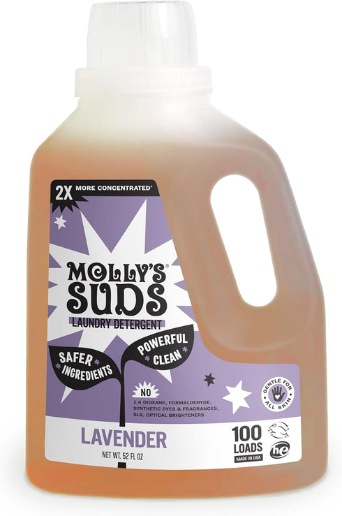 Molly's Suds Liquid Laundry Detergent | Natural Soap for Sensitive Skin | 2x Concentrated, High Efficiency (HE) |