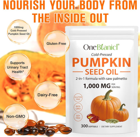WHLH & WELL-BEING 1000mg 300 Count Pumpkin Seed Oil Capsules, Pumpkin Seed Oil for Hair Growth, Per Serving