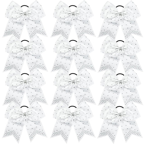 Hipcheer 12PCS Large Cheer Hair Bows for Girls, Hand-made 8" Rhinestones Grosgrain Ribbon Hair Accessories