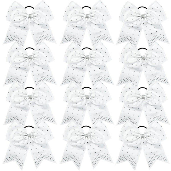 Hipcheer 12PCS Large Cheer Hair Bows for Girls, Hand-made 8" Rhinestones Grosgrain Ribbon Hair Accessories