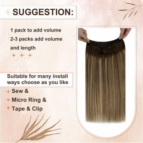 Hetto 12 Inch Sew in Hair Extensions, Balayage Brown to Blonde Weft, 70g Real Human Hair Extensions