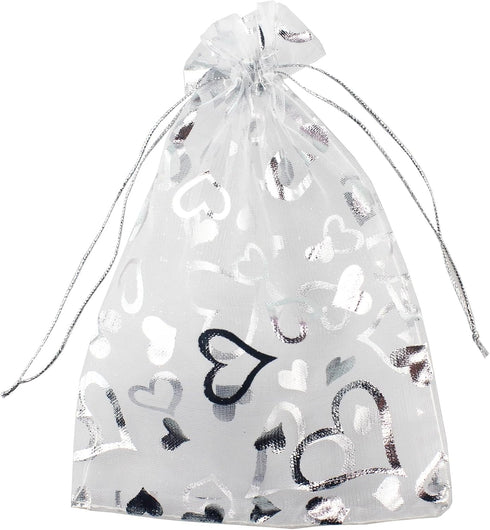 QIANHAILIZZ 5 x 7 Inch 100 pcs Heart Flower Organza Jewelry Gift Pouch, Candy Pouch Drawstring Wedding Favor Bags