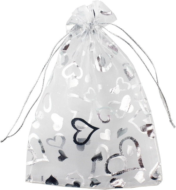 QIANHAILIZZ 5 x 7 Inch 100 pcs Heart Flower Organza Jewelry Gift Pouch, Candy Pouch Drawstring Wedding Favor Bags