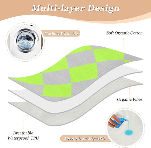 miaozhen 52" 34" Buffalo Plaid Yellow Green Gray Extra Large Resuable Changing Pad Covers Waterproof Washable Pads