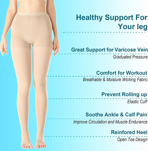 Men,20-30mmHg Medical Compression Pantyhose For Women & Graduated Support Hose Tights,Opaque Open Toe Waist High