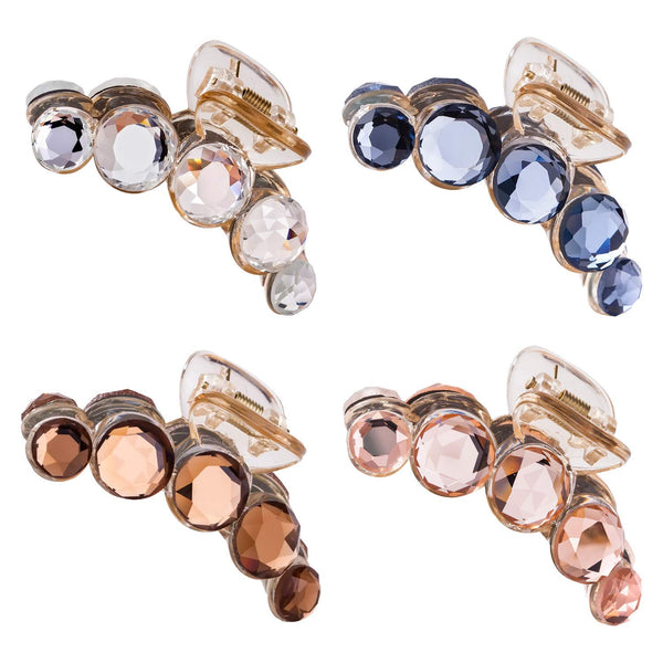 Lawie 4 Pack Clear Gold Blue Brown Crystal Gems Glitter Hair Claw Clips, Fancy Plastic Octopus Hair Accessories