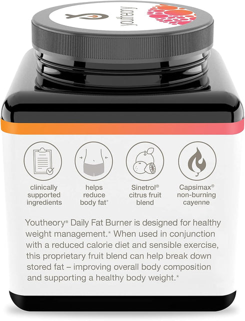 Youtheory Daily Fat Burner - Supports Body Composition & Metabolism with Citrus Fruit Blend, 60 Vegetarian Capsules