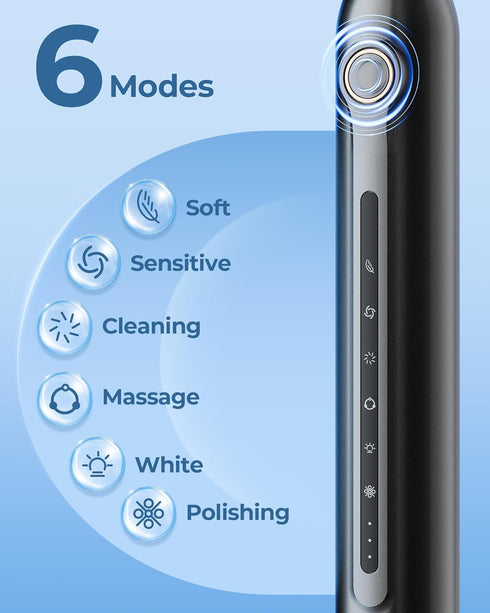 Tgbhcom 4 1 180-Day 6 IPX7 2-Minute Black Electric Toothbrushes, with Brush Heads, Travel Toothbrush Case, for Adults