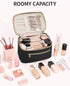 Wandering Nature Makeup Bag, Travel Cosmetic Organizer for Women in Quilted Fabric, Black (Patent Pending)