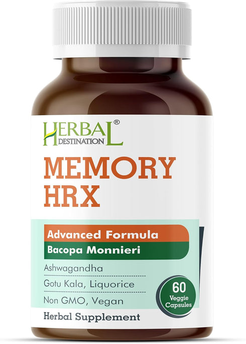 Herbal Destination 60 Memory Hrx - Brain Supplement Support Cognitive Function Improves Memory and Focus, Brain