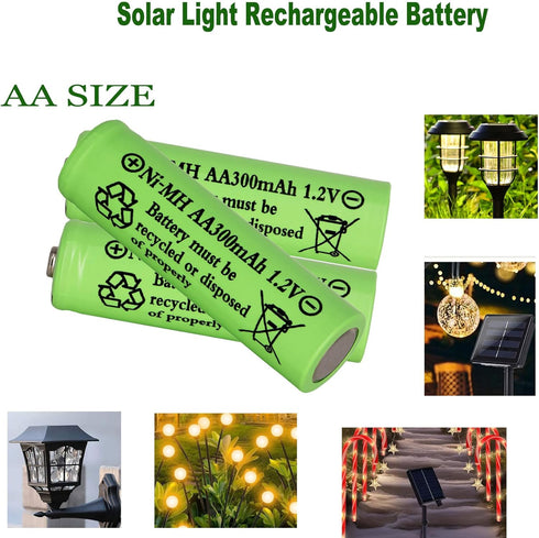 16 Packs 1.2V AA 300mAh Ni-MH Rechargeable Batteries for Outdoor Solar Lights