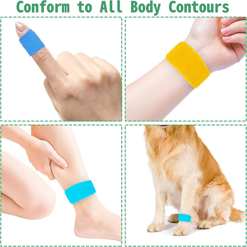 24 Pack Self Adherent Cohesive Wrap Bandages, 1 Inch X 5 Yards, First Aid Tape, Elastic Self Adhesive Tape for Sports,