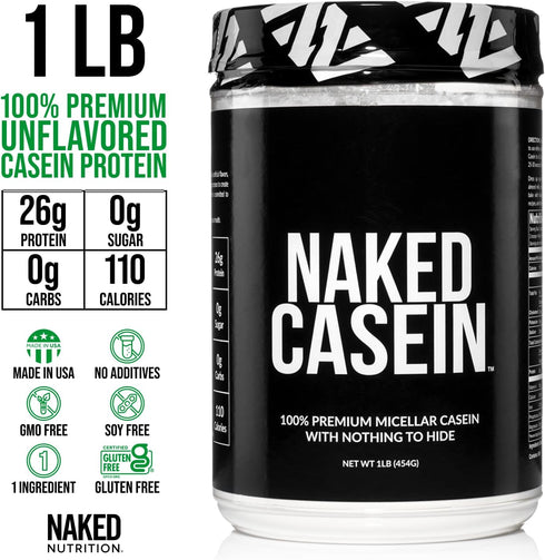Naked Casein, 1Lb Micellar Casein Protein, Bulk, GMO-Free, Gluten Free, 15 Servings