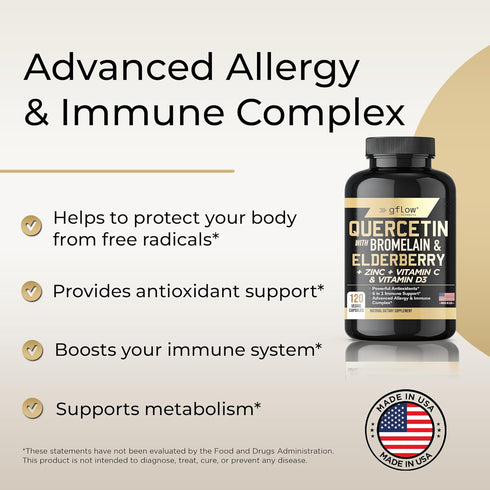 Quercetin with Vitamin C and Zinc - 500mg Quercetin with Bromelain - 120 Veggie Caps, Elderberry with Zinc & Vitamin C