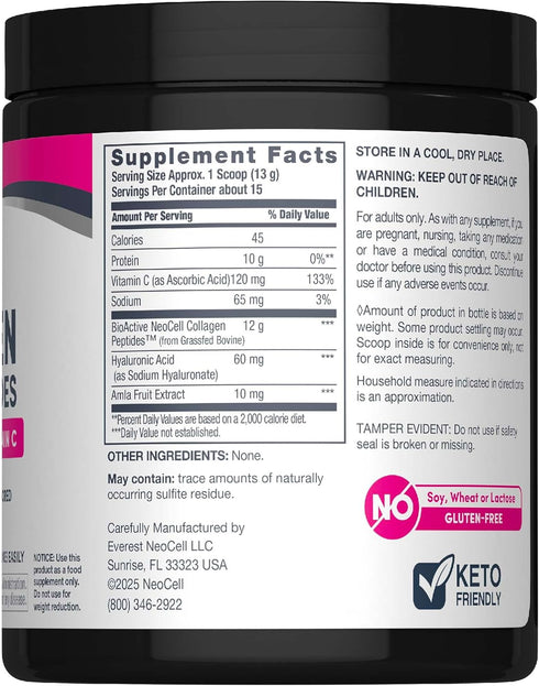 NeoCell Advanced Collagen Peptides Powder, 6.9oz, Plus Hyaluronic Acid & Vitamin C for Hair, Skin, & Nails