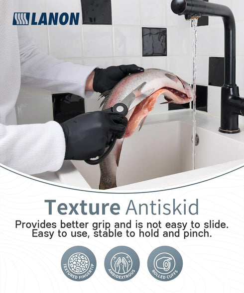 LANON Food Safe Disposable Nitrile Gloves, Latex-Free, Powder-Free, Cooking Gloves, Black Medium