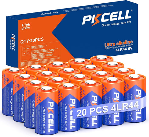 PKCELL 20 Pack 4LR44 6V Battery, 4LR44 Alkaline Batteries for Dog Receiver Collar,